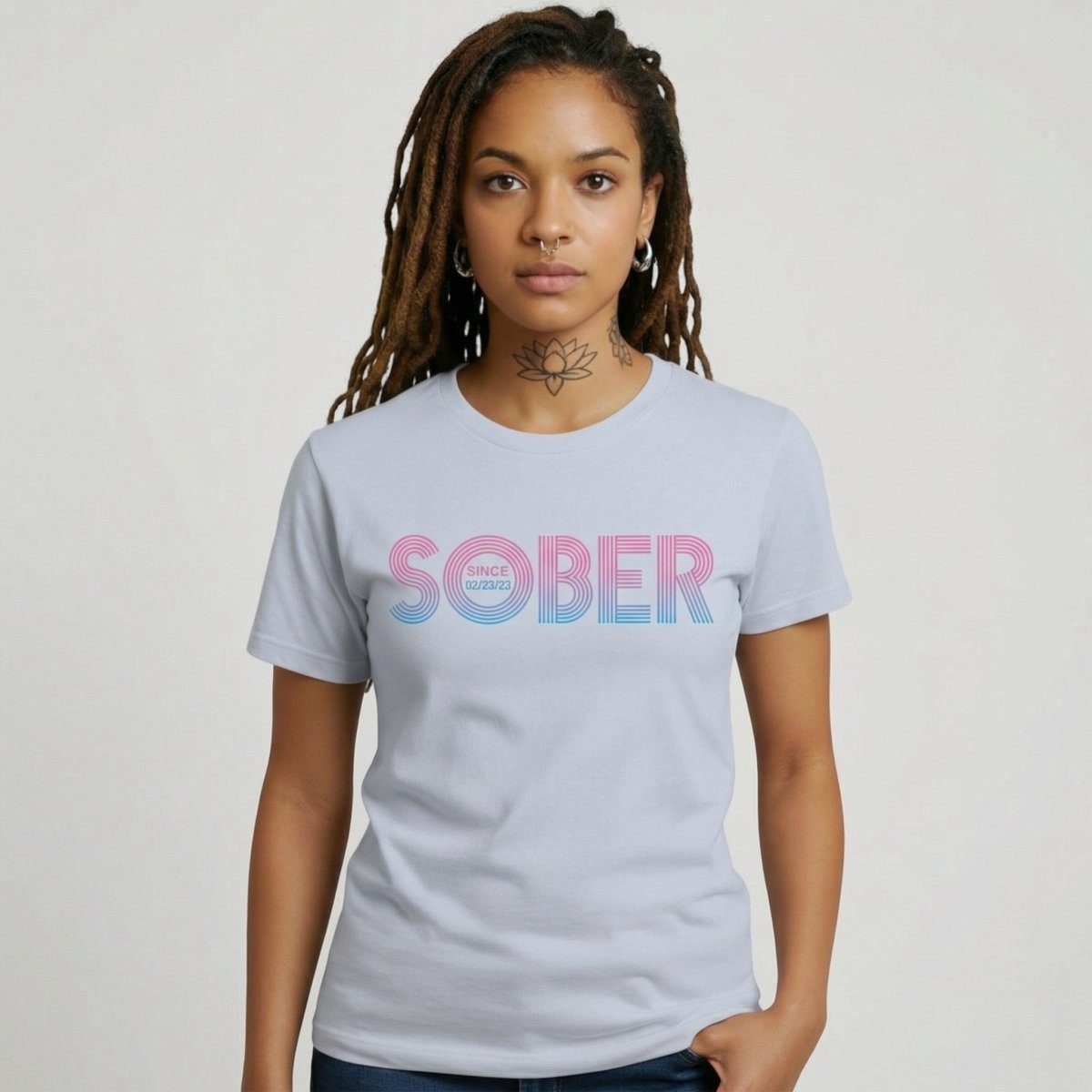 Retro Sober Since Sober T Shirt fit detail (view 19)