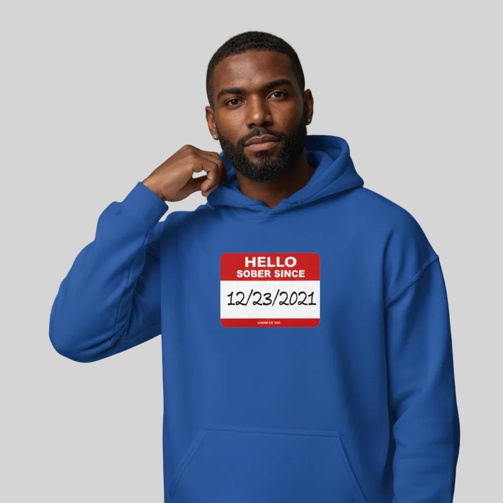 Hello Sober Since Recovery Hoodie back view (view 17)