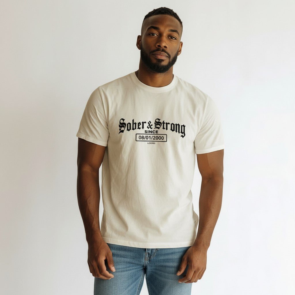 Sober T Shirt | Men’s Old School Tee with Personalized Sobriety Date