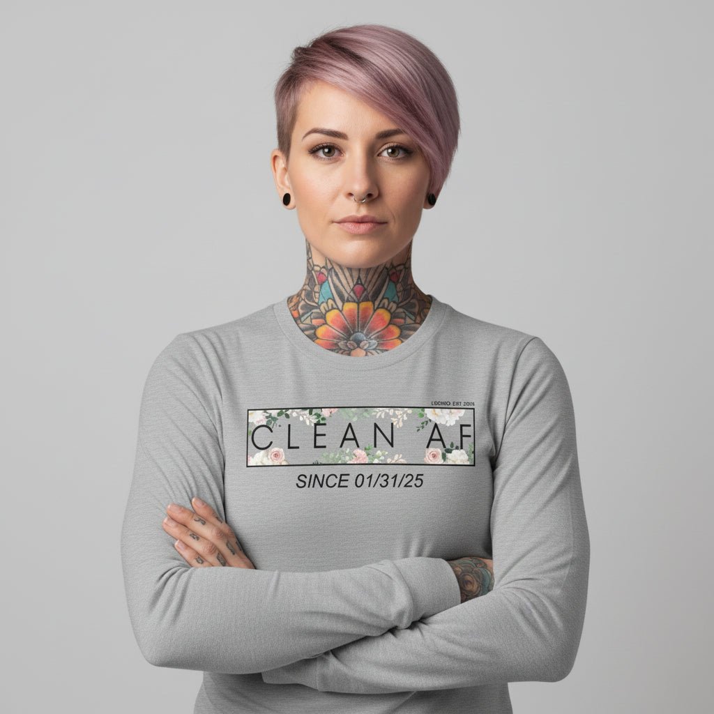 Clean AF Flower Long Sleeve Sober T Shirt lifestyle view (view 25)