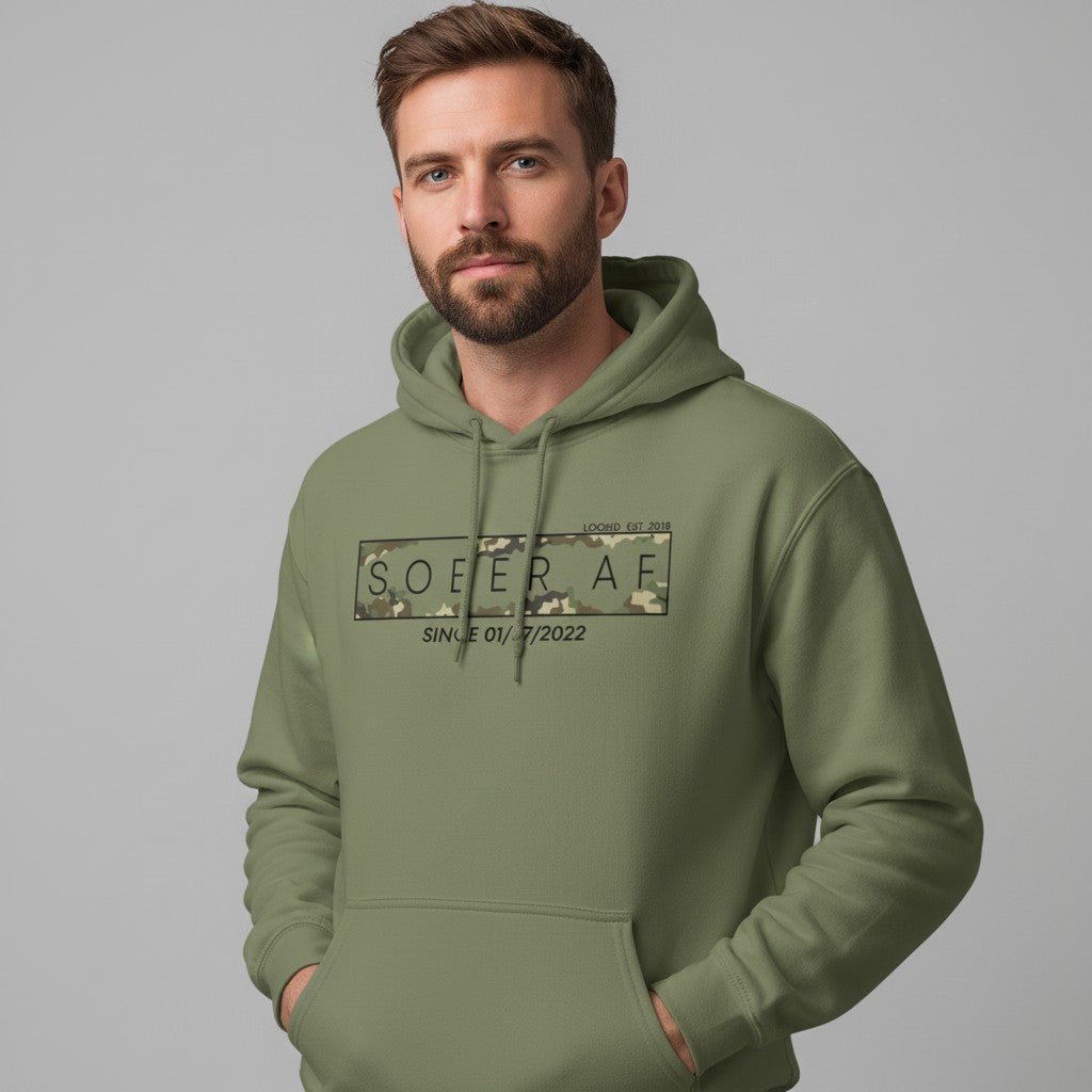 Recovery Hoodie | Men's Sober AF Camo Hoodie with Custom Sober Date