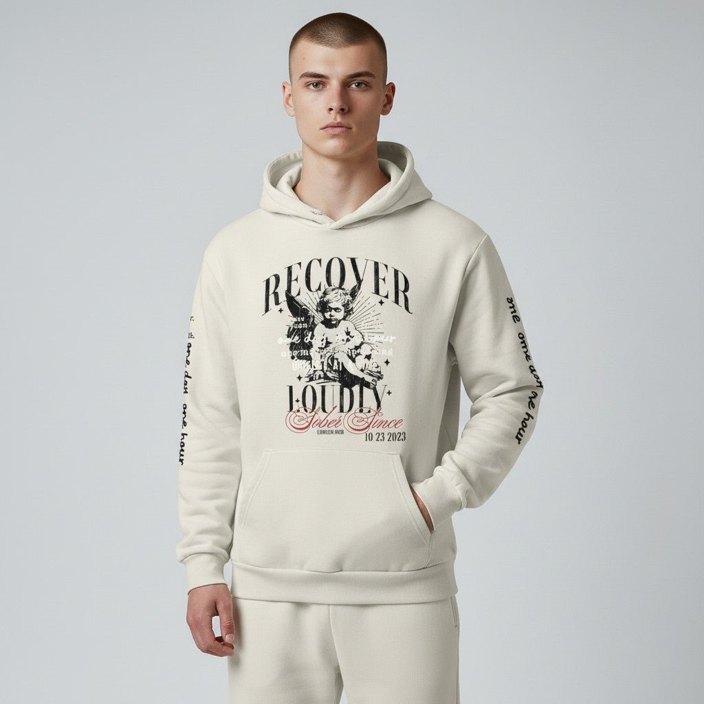 soft cream sober hoodie display