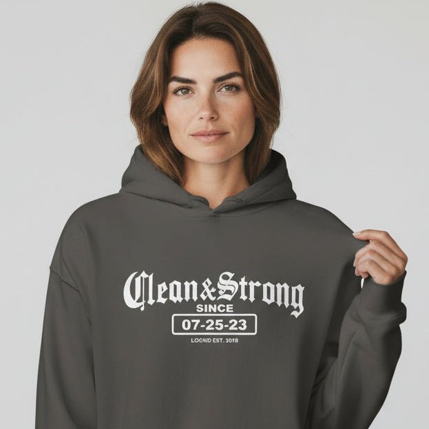 Recovery Hoodie | Women’s Old School Clean & Strong Hoodie with Custom Date
