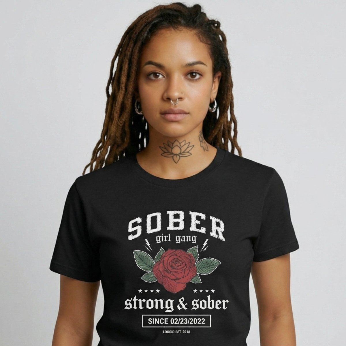 SOBER Girl Gang Strong & Sober Sober T Shirt close-up view (view 2)