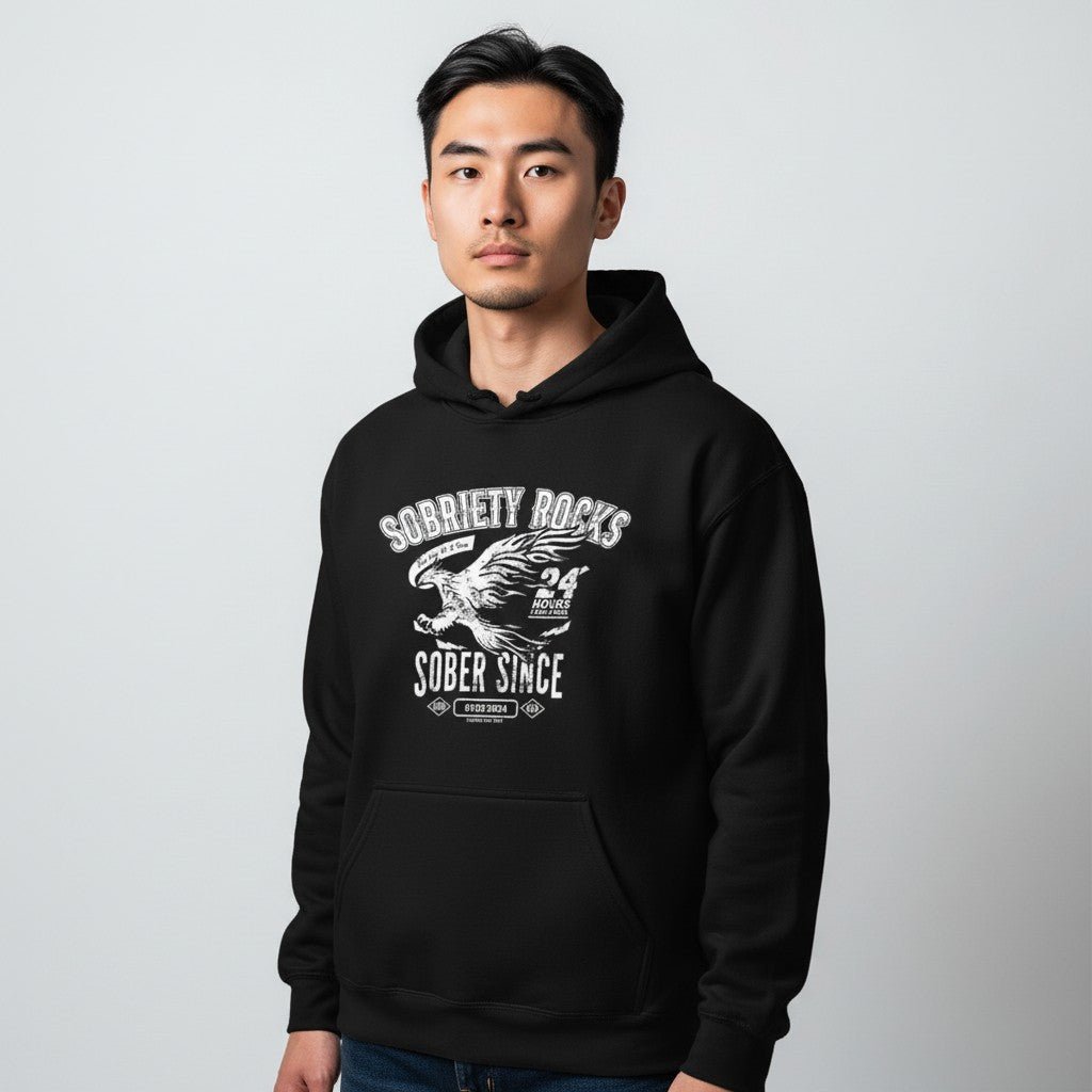 Sobriety Rocks | Men's Sober Since Hoodie with Custom Sobriety Date