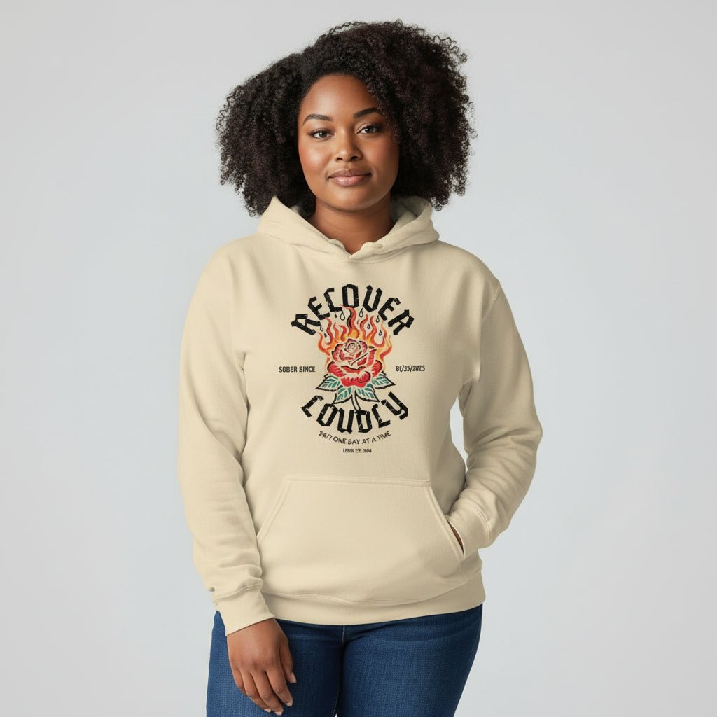 Recovery Hoodie | Recover Loudly Women’s Custom Sobriety Date