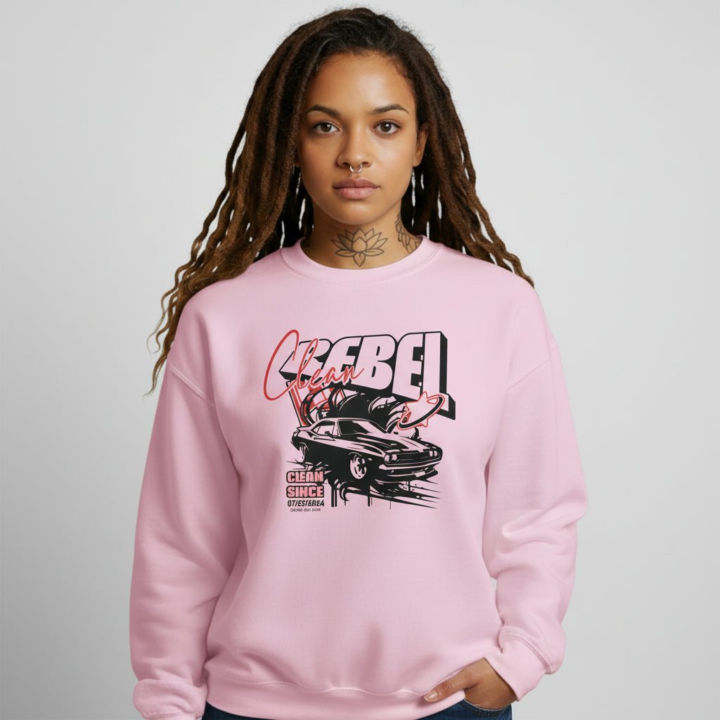Loosid light pink personalized sobriety crewneck with Clean Rebel sober apparel vintage Recovery design β Loosid