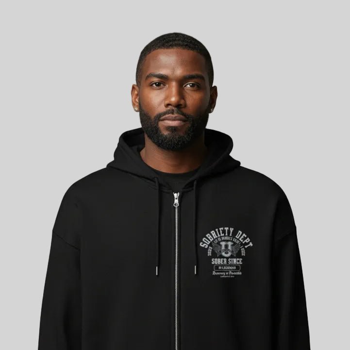 Recovery Hoodie | Sobriety Dept 24/7 Zip Hoodie with Custom Date