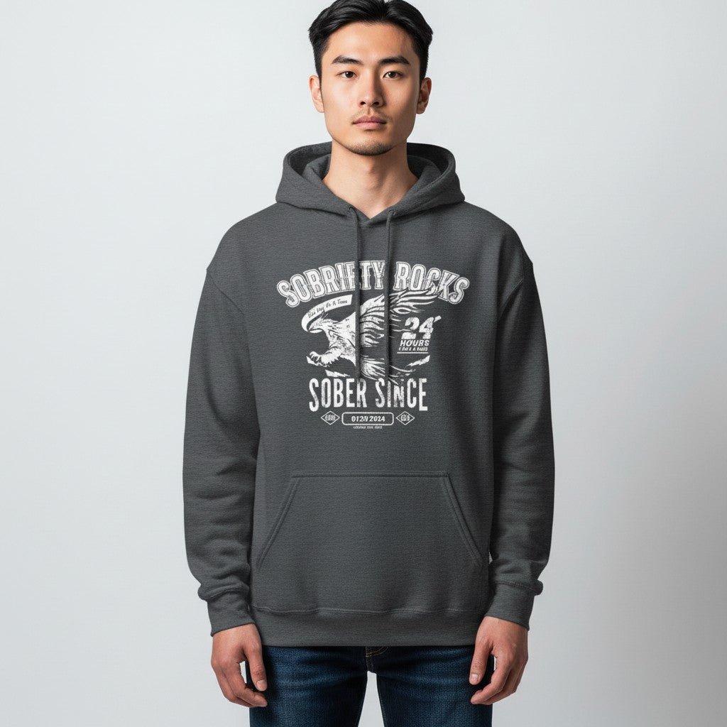 Sobriety Rocks | Men's Sober Since Hoodie with Custom Sobriety Date
