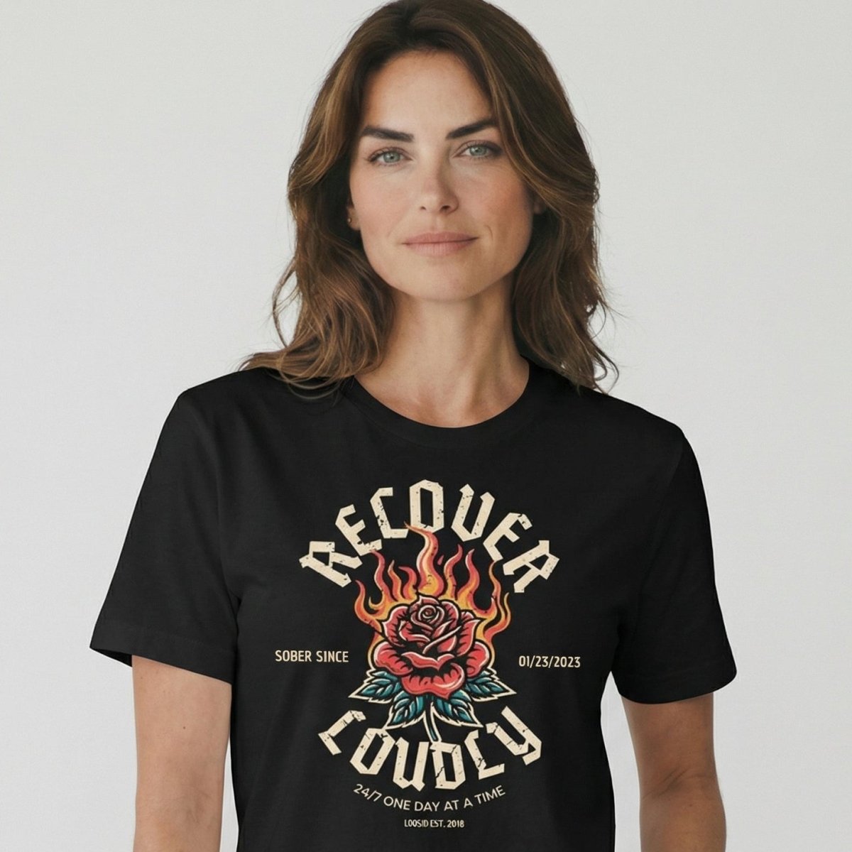 Recover Loudly T-shirt with Custom Sobriety Date