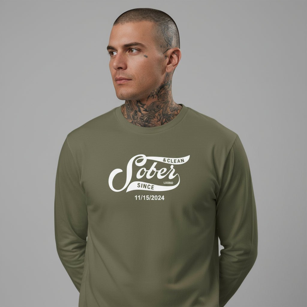 Men's Sober Since Long Sleeve T-shirt w/ Custom Sobriety Date