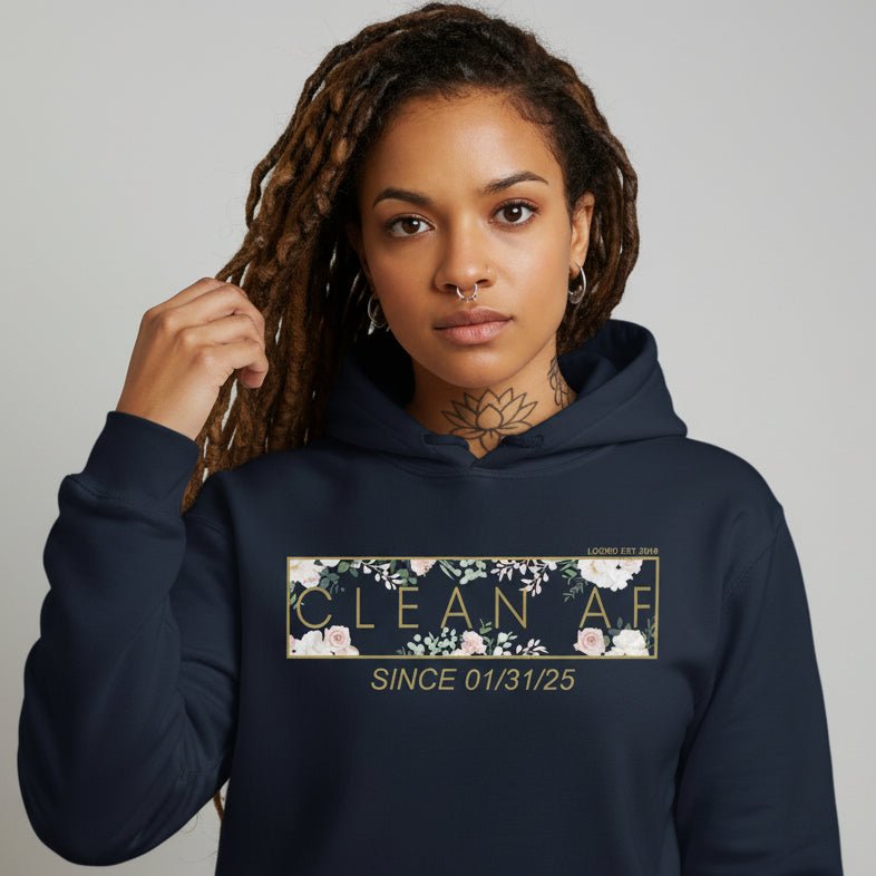Recovery Hoodie | Women's Clean AF Flower Hoodie with Custom Date