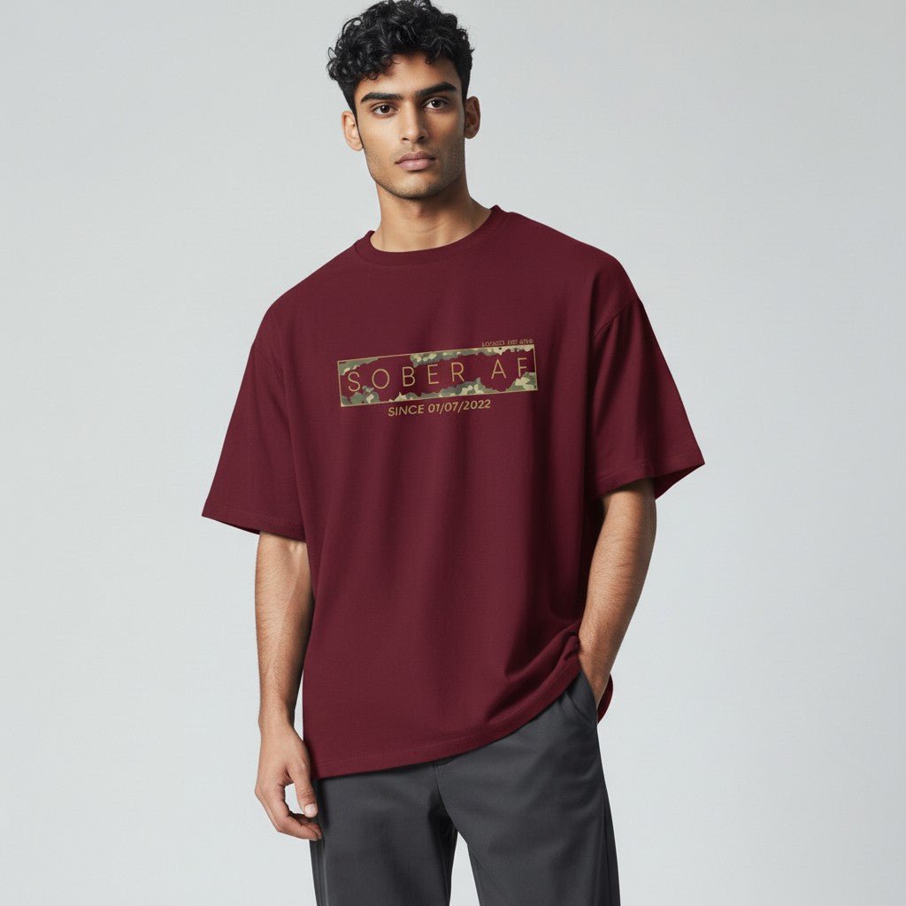 Sober T Shirt | Men’s Sober AF Camo Tee with Personalized Date