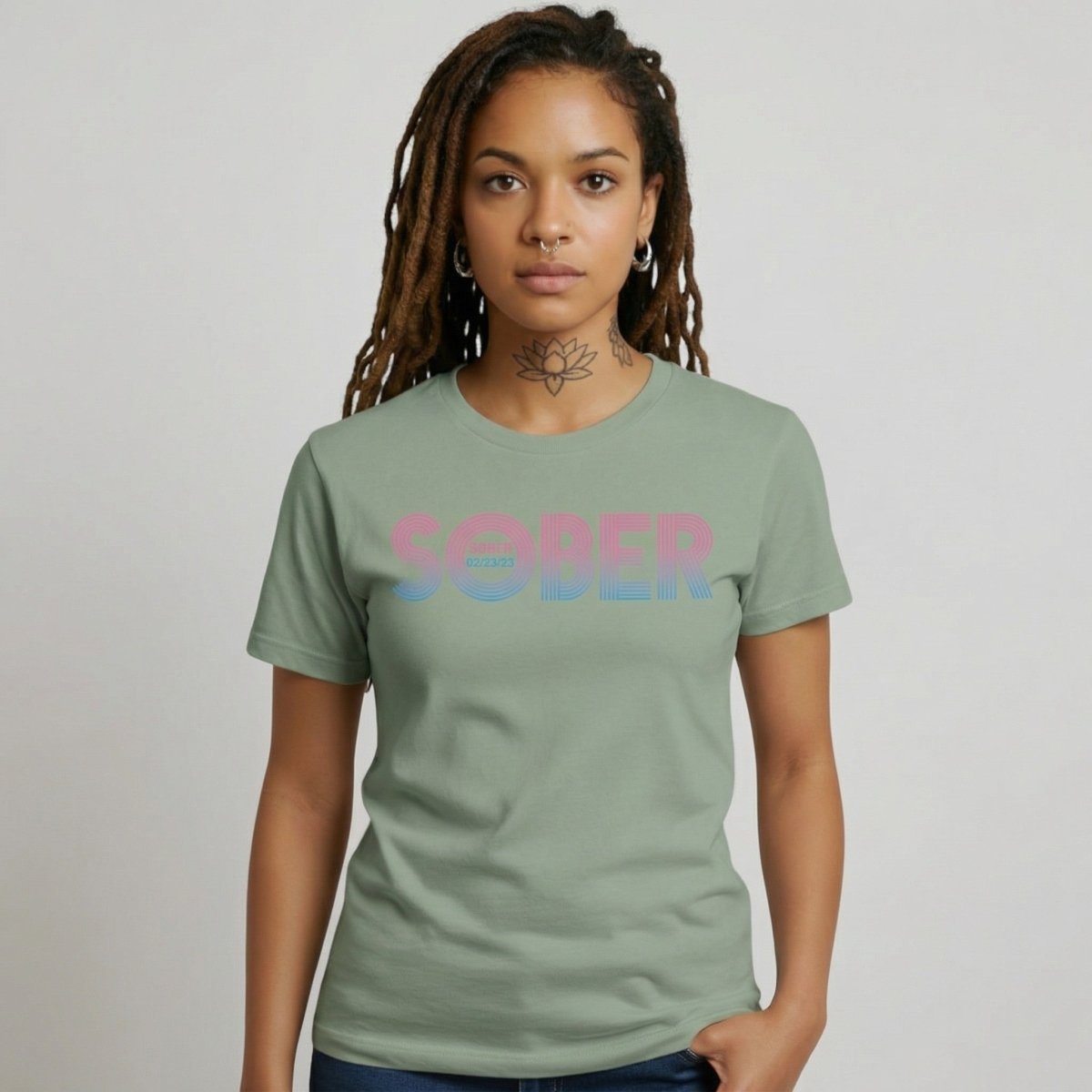 Retro Sober Since Sober T Shirt flat lay styled image (view 13)