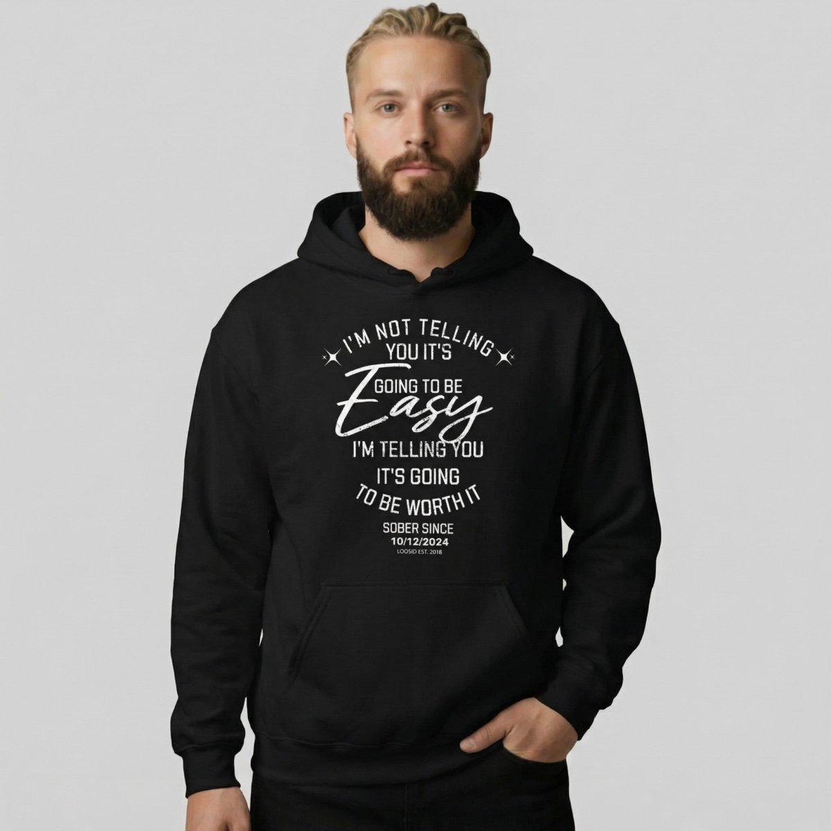 I'm Not Telling Custom Sobriety Date Recovery Hoodie side view (view 6)