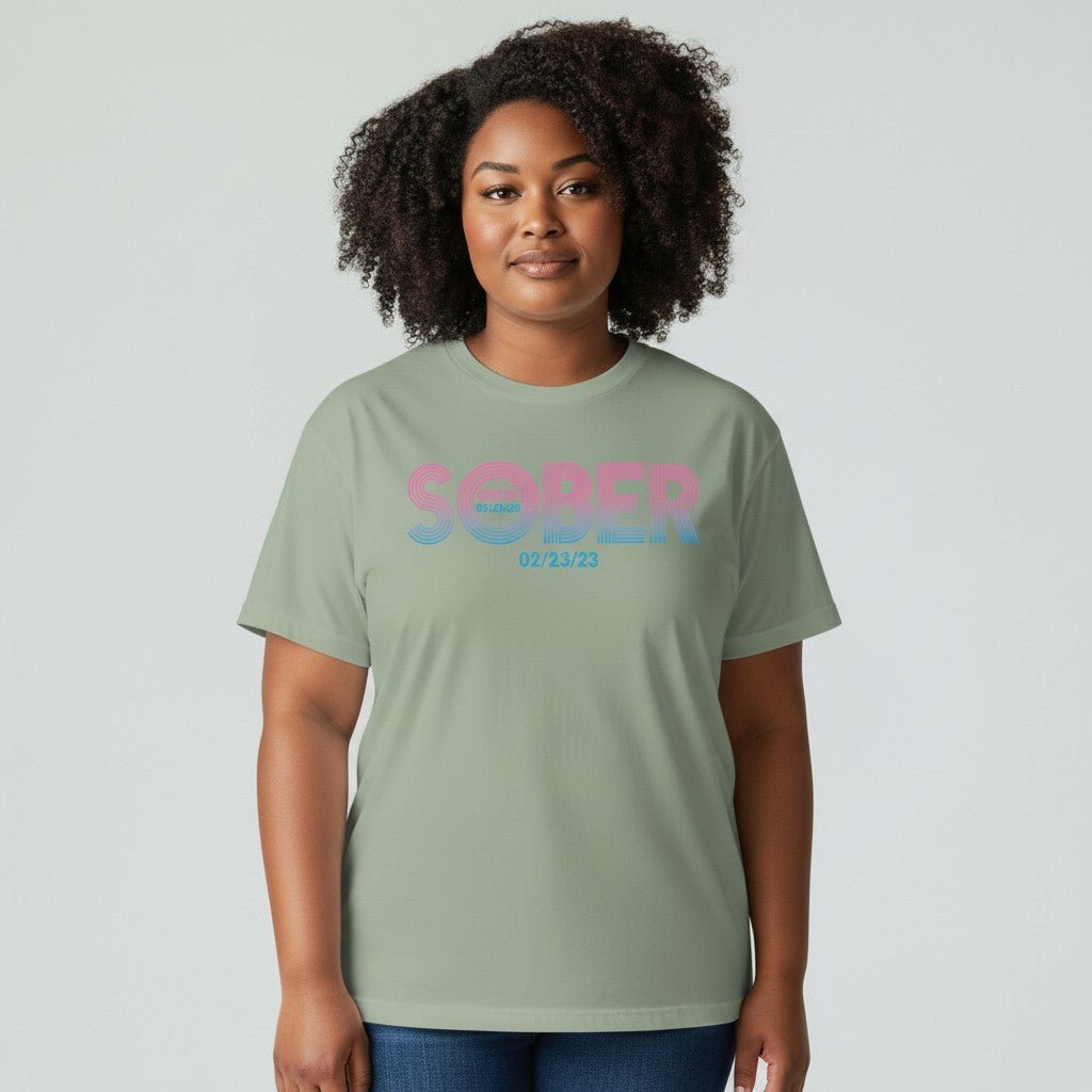 Women's Retro Sober Since T-Shirt w/ Personalized Sobriety Date