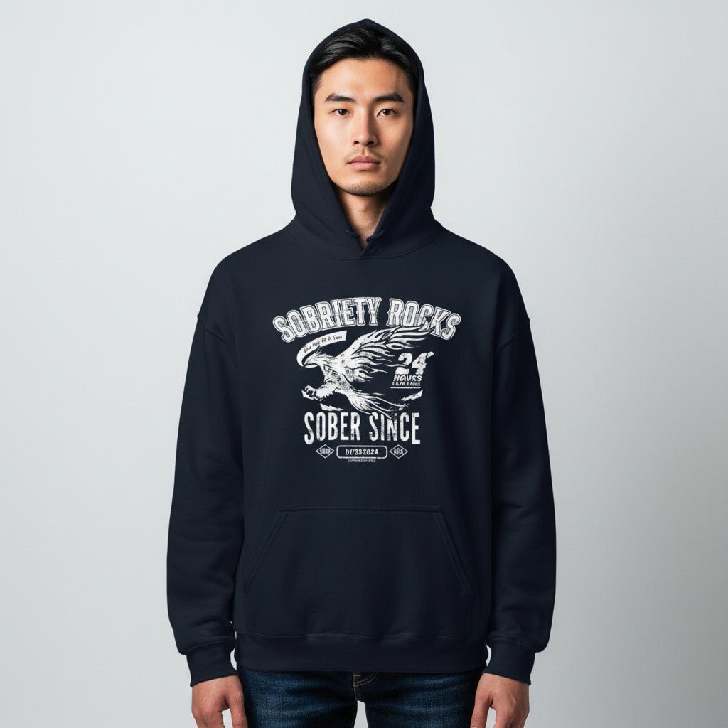 Sobriety Rocks | Men's Sober Since Hoodie with Custom Sobriety Date
