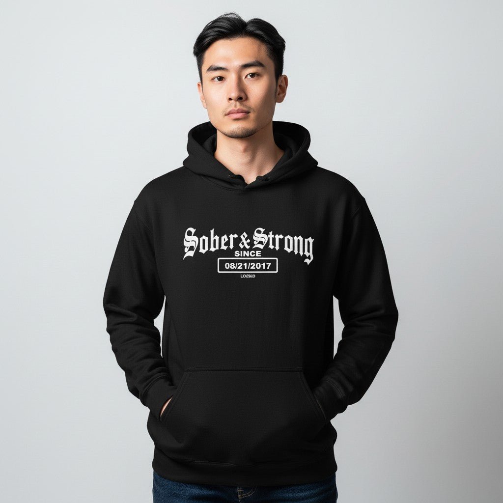 Recovery Hoodie | Men’s Old School Sober Hoodie with Custom Date