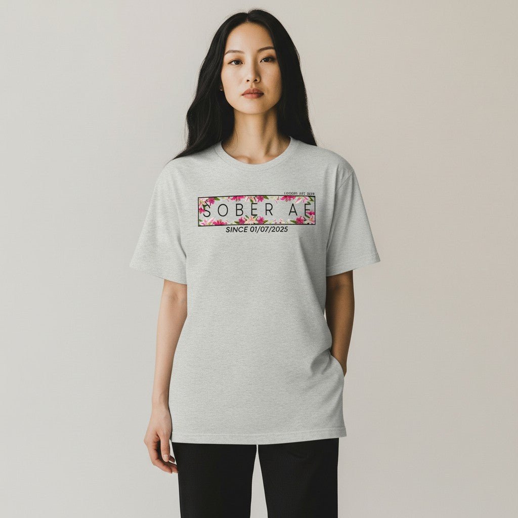 Sober T Shirt | Women’s Sober AF Tee with Custom Sobriety Date in Pastel Colors
