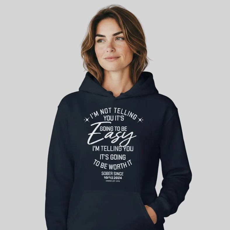 I'm Not Telling Custom Sobriety Date Recovery Hoodie flat lay styled image (view 13)