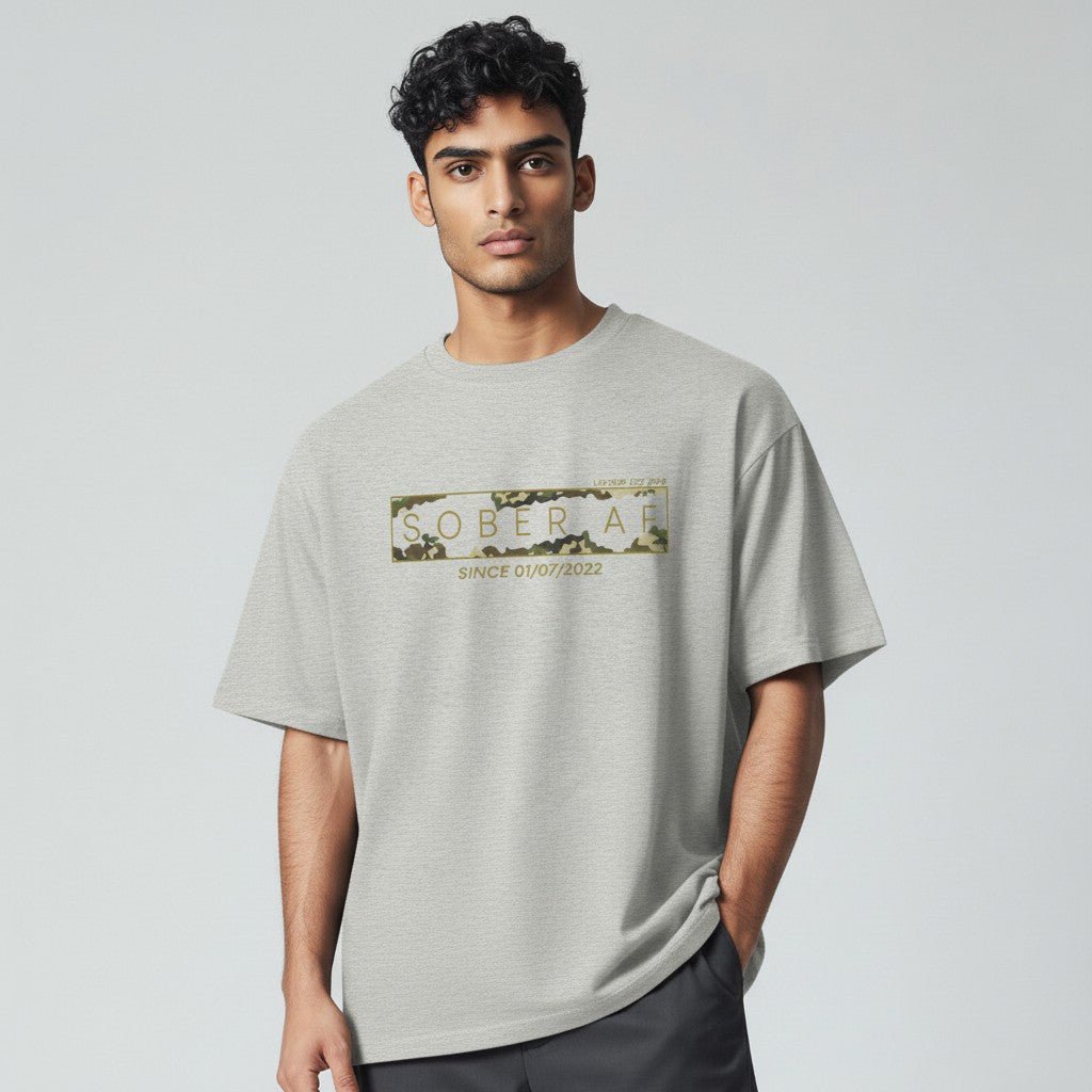 Sober T Shirt | Men’s Sober AF Camo Tee with Personalized Date