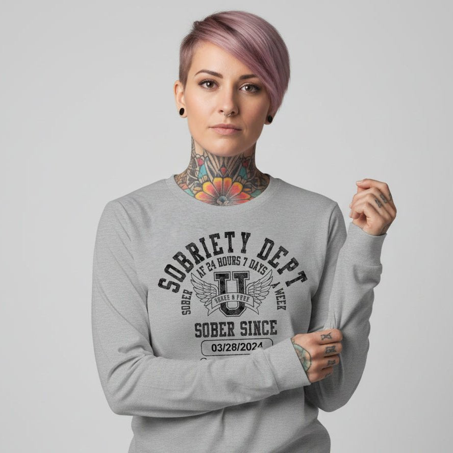 Sobriety Dept 24 7 Long Sleeve Sober T Shirt fit detail (view 29)