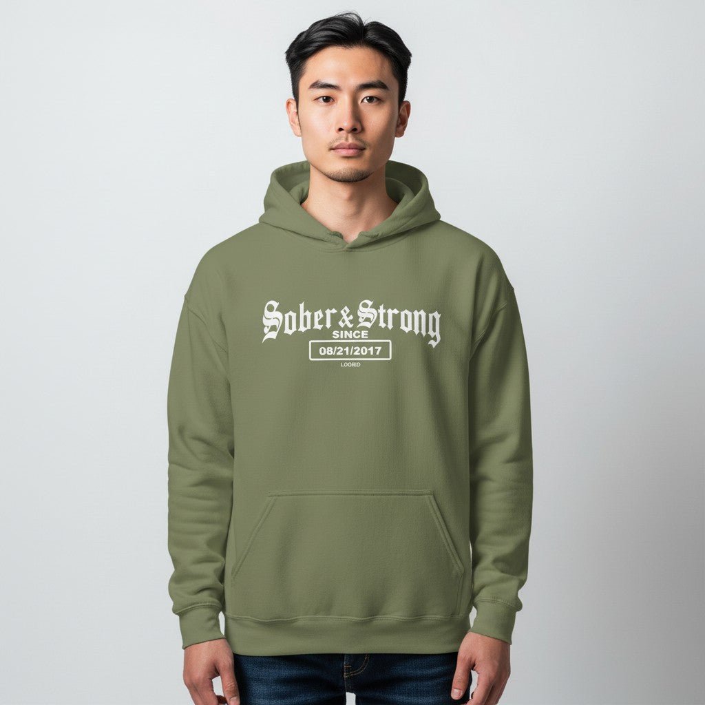 Recovery Hoodie | Men’s Old School Sober Hoodie with Custom Date