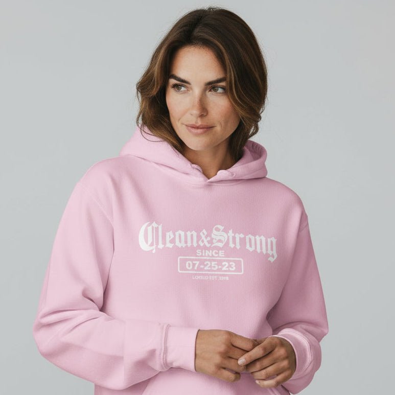 Recovery Hoodie | Women’s Old School Clean & Strong Hoodie with Custom Date