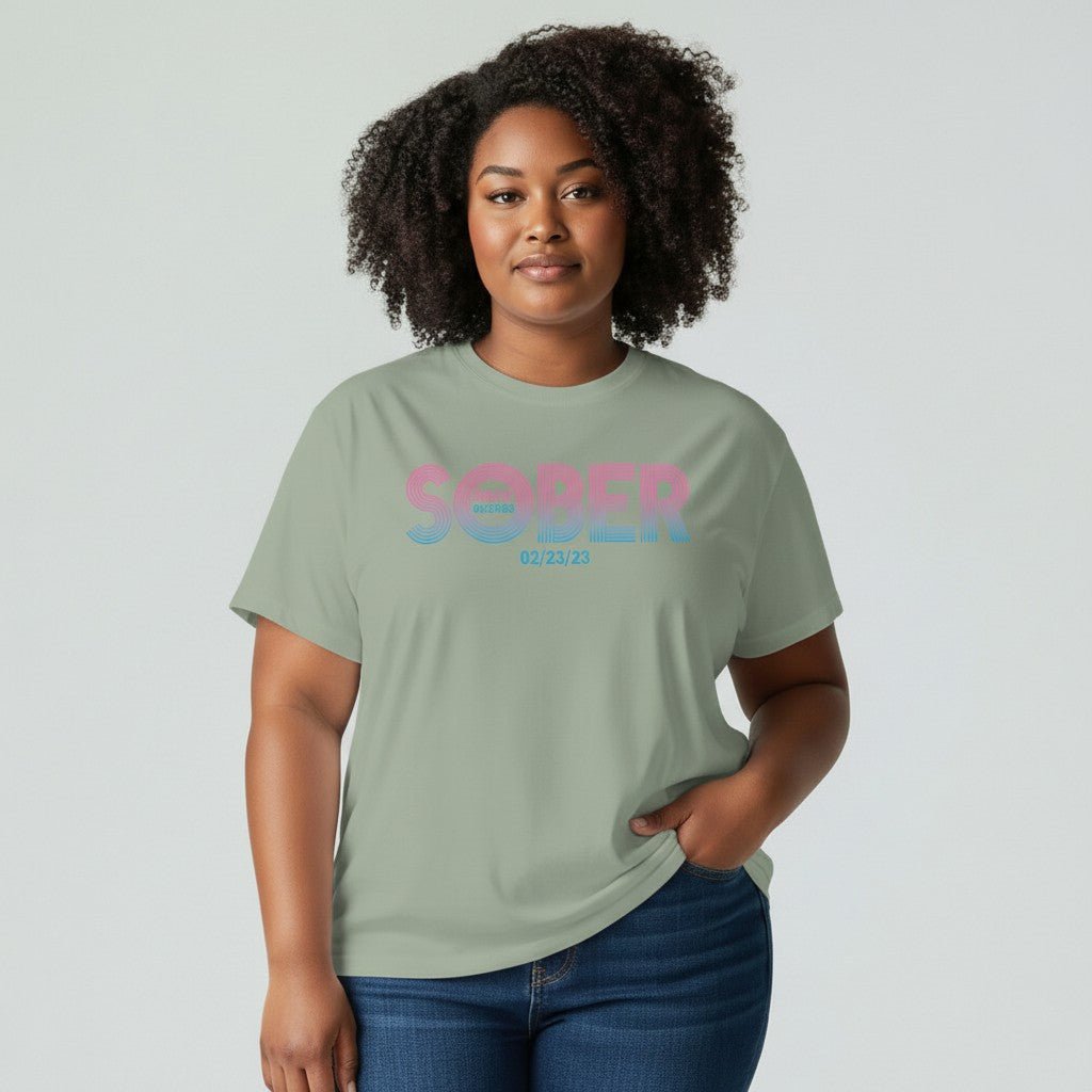Women's Retro Sober Since T-Shirt w/ Personalized Sobriety Date