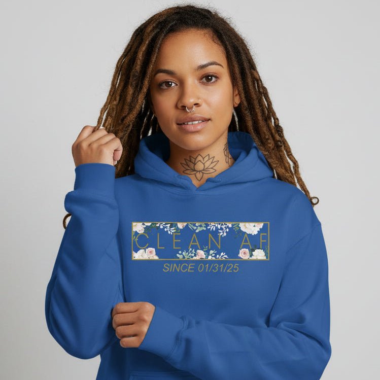 Recovery Hoodie | Women's Clean AF Flower Hoodie with Custom Date