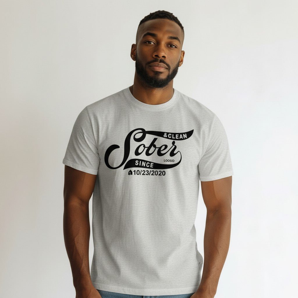 Mens Sober Since T-Shirt w/ Personalized Sobriety Date