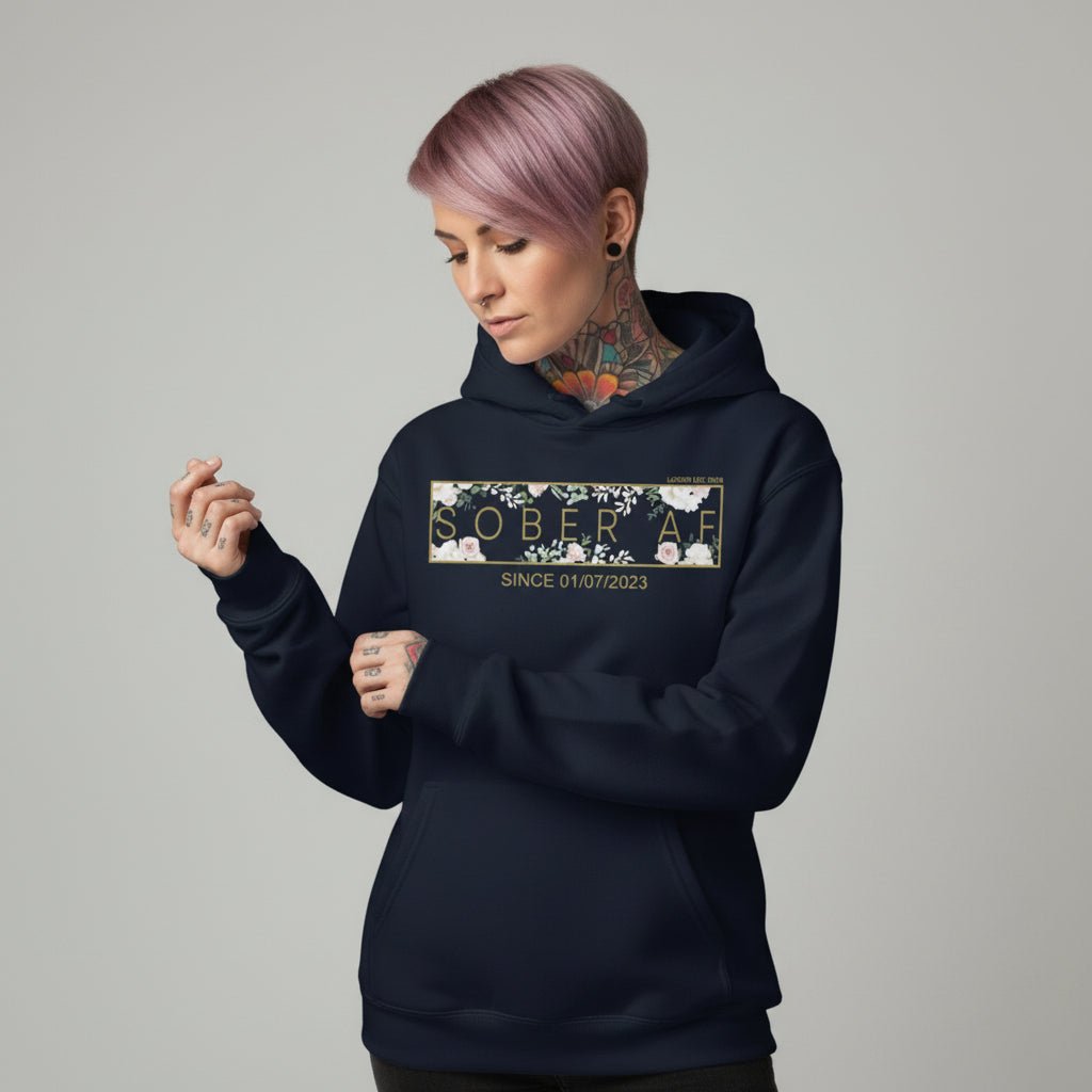 Recovery Hoodie | Women's Sober AF Flower Hoodie with Custom Date
