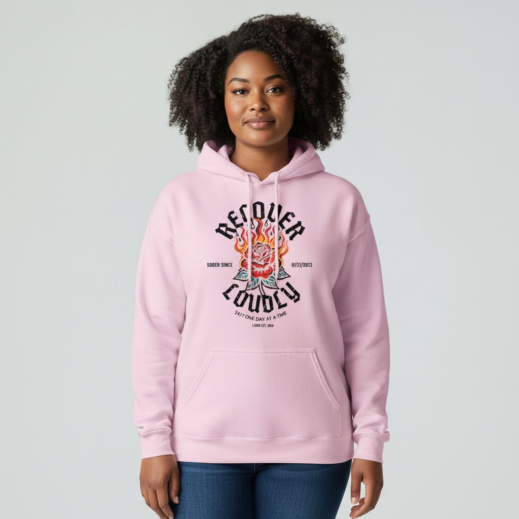 Recovery Hoodie | Recover Loudly Women’s Custom Sobriety Date
