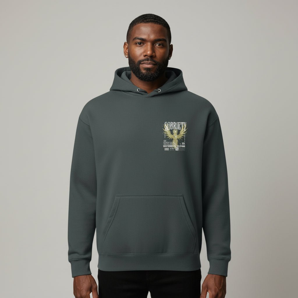 Navy Phoenix Reborn Recovery Front & Back Print Hoodie Limited Edition | Sober Hoodie