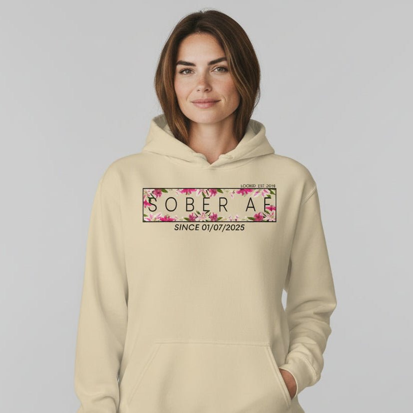 Recovery Hoodie | Women’s Sober AF Hoodie with Custom Date