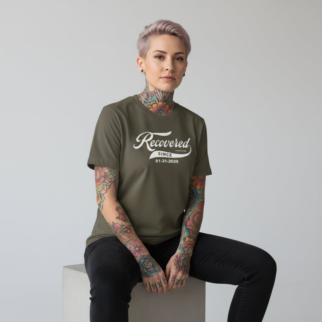 Recovered Since Sober T Shirt featuring the design (view 11)