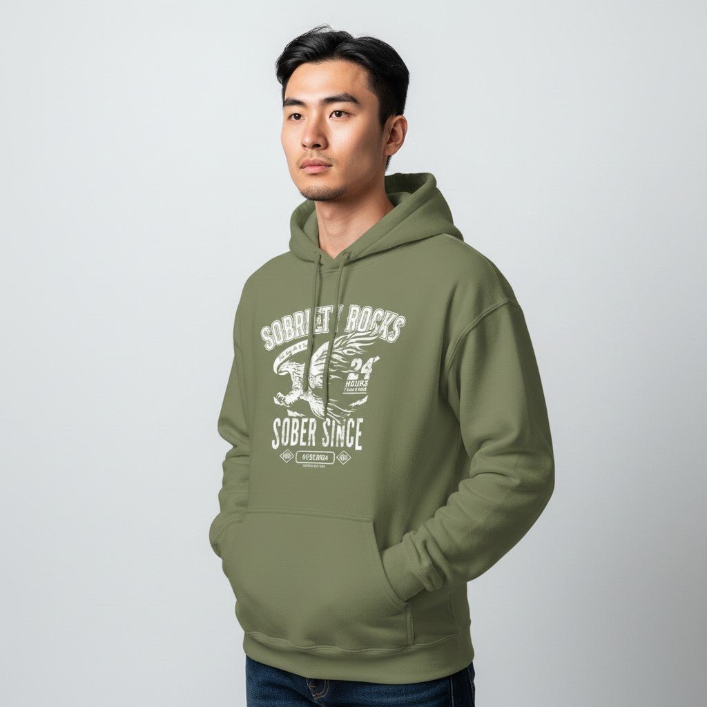Sobriety Rocks | Men's Sober Since Hoodie with Custom Sobriety Date