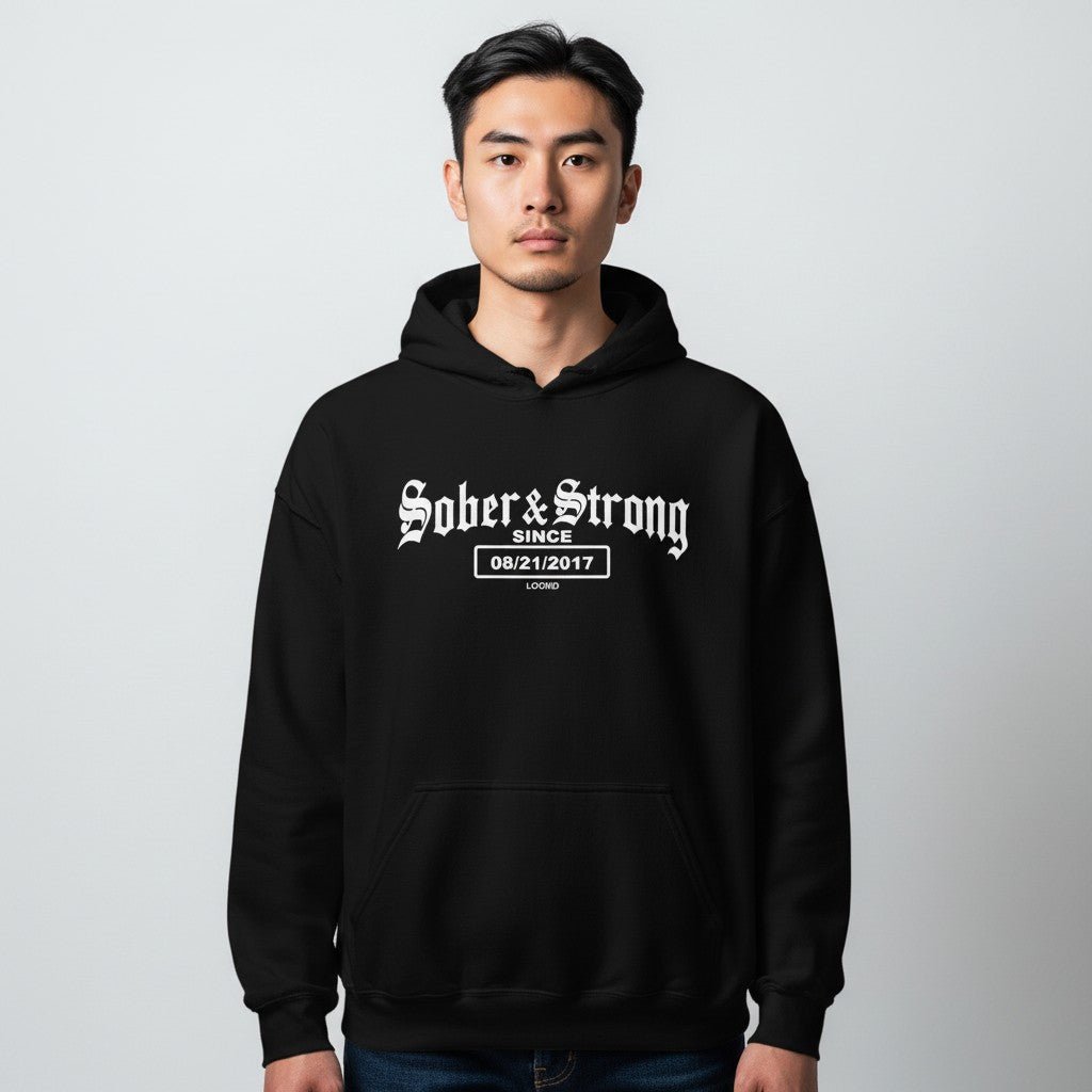 Recovery Hoodie | Men’s Old School Sober Hoodie with Custom Date