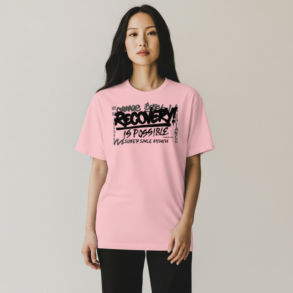 Sober T Shirt | Women's Recovery Is Possible Tee with Personalized Sobriety Date