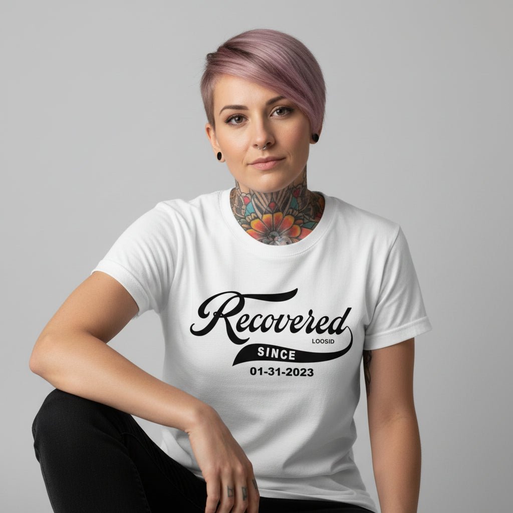 Recovered Since Sober T Shirt lifestyle view (view 25)