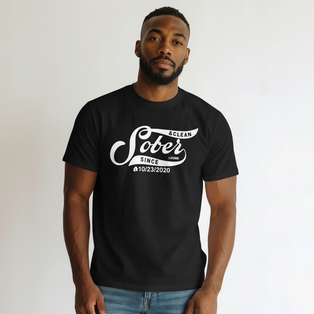 Mens Sober Since T-Shirt w/ Personalized Sobriety Date