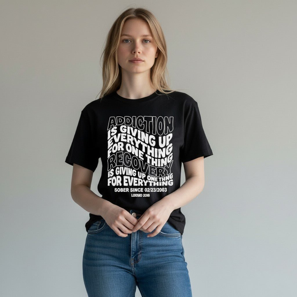 Recovery T-shirt | Men's Addiction is Giving up T-shirt with Personalized Date