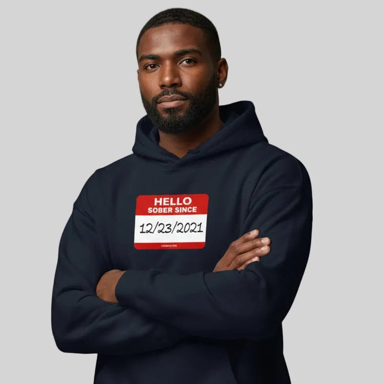 Hello Sober Since Recovery Hoodie fit detail (view 9)