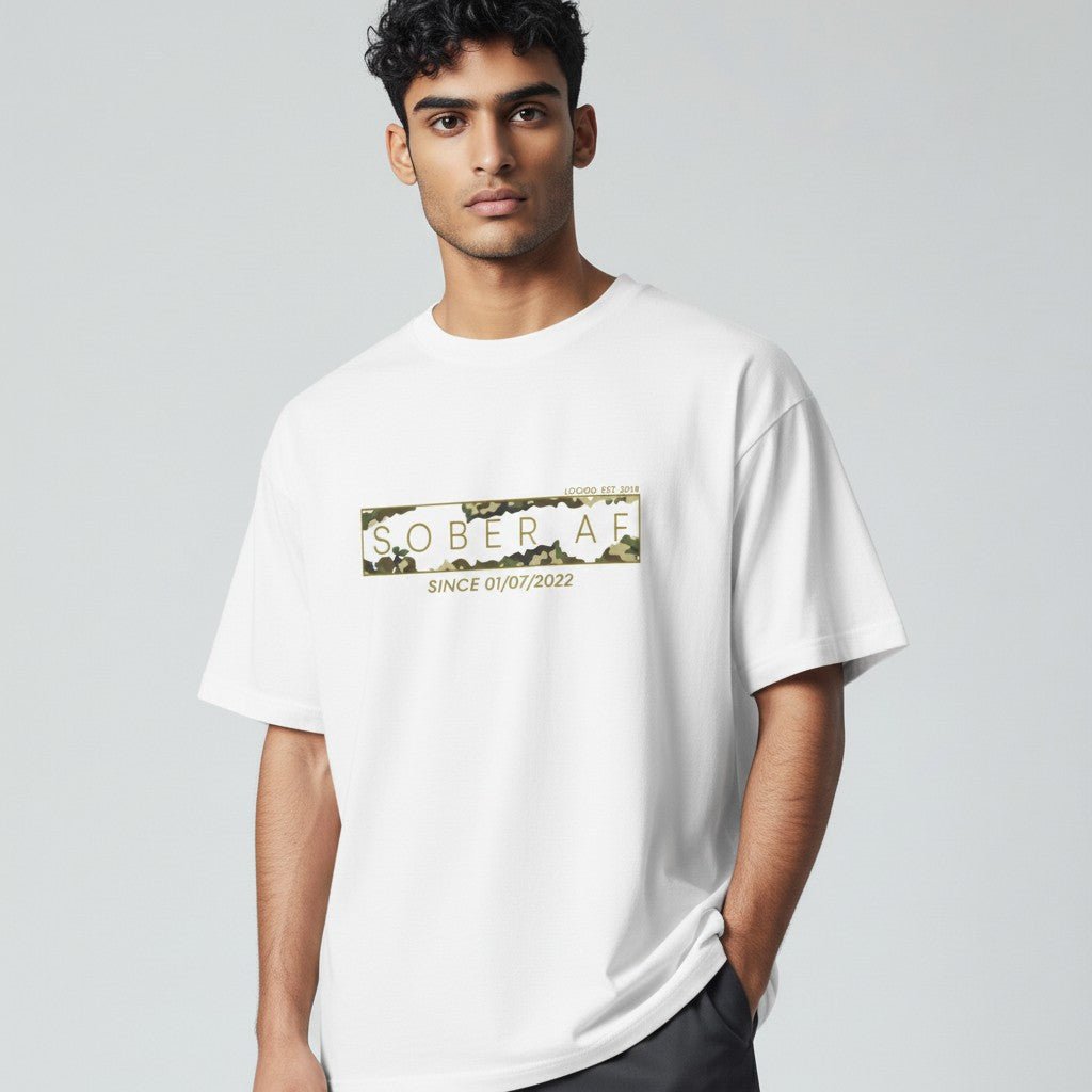 Sober T Shirt | Men’s Sober AF Camo Tee with Personalized Date