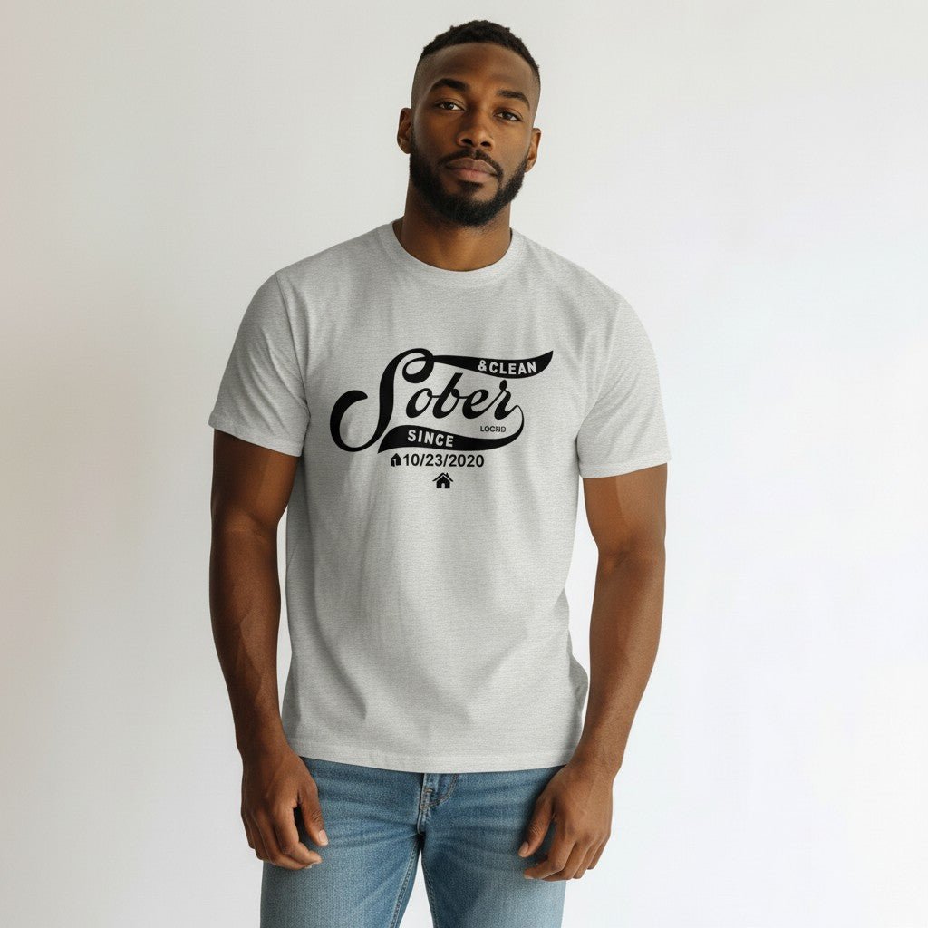 Mens Sober Since T-Shirt w/ Personalized Sobriety Date