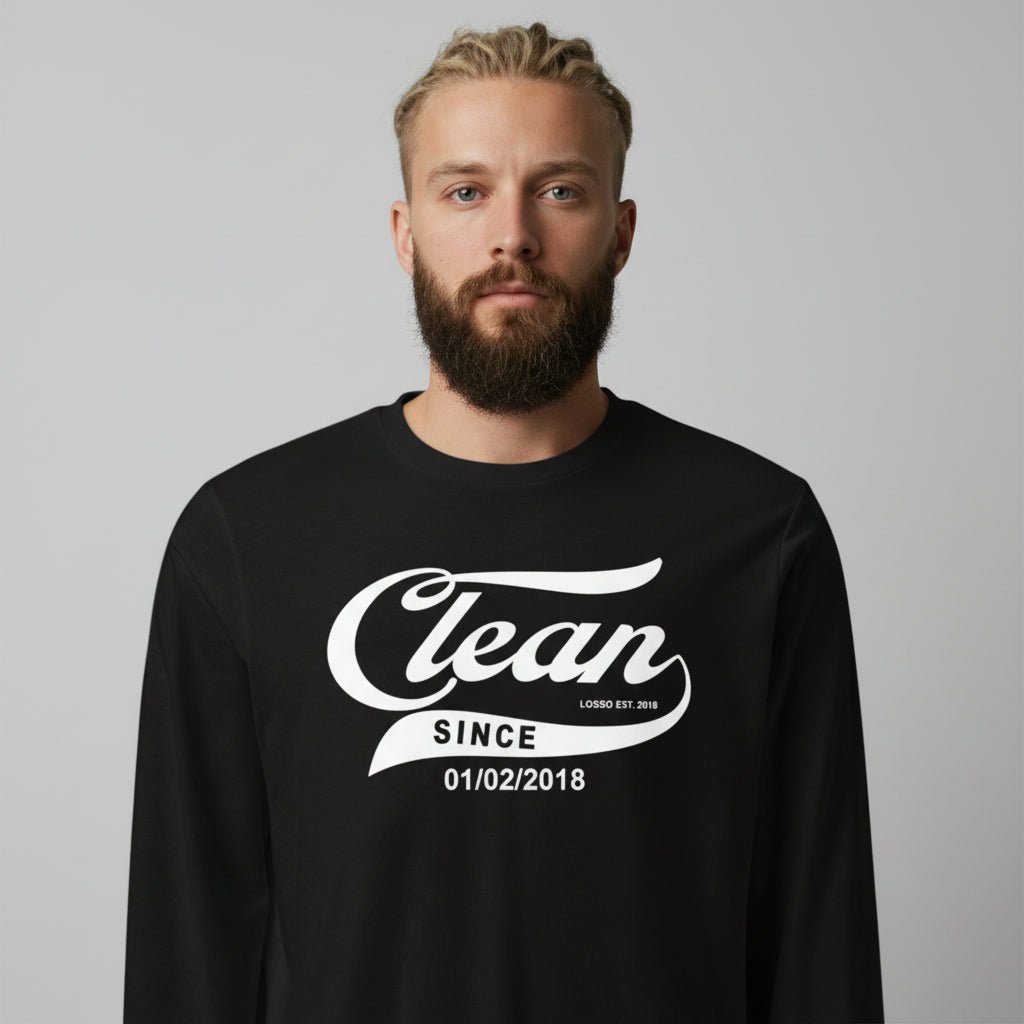 Men's Clean & Sober Long Sleeve T-shirt with Custom Sobriety Date