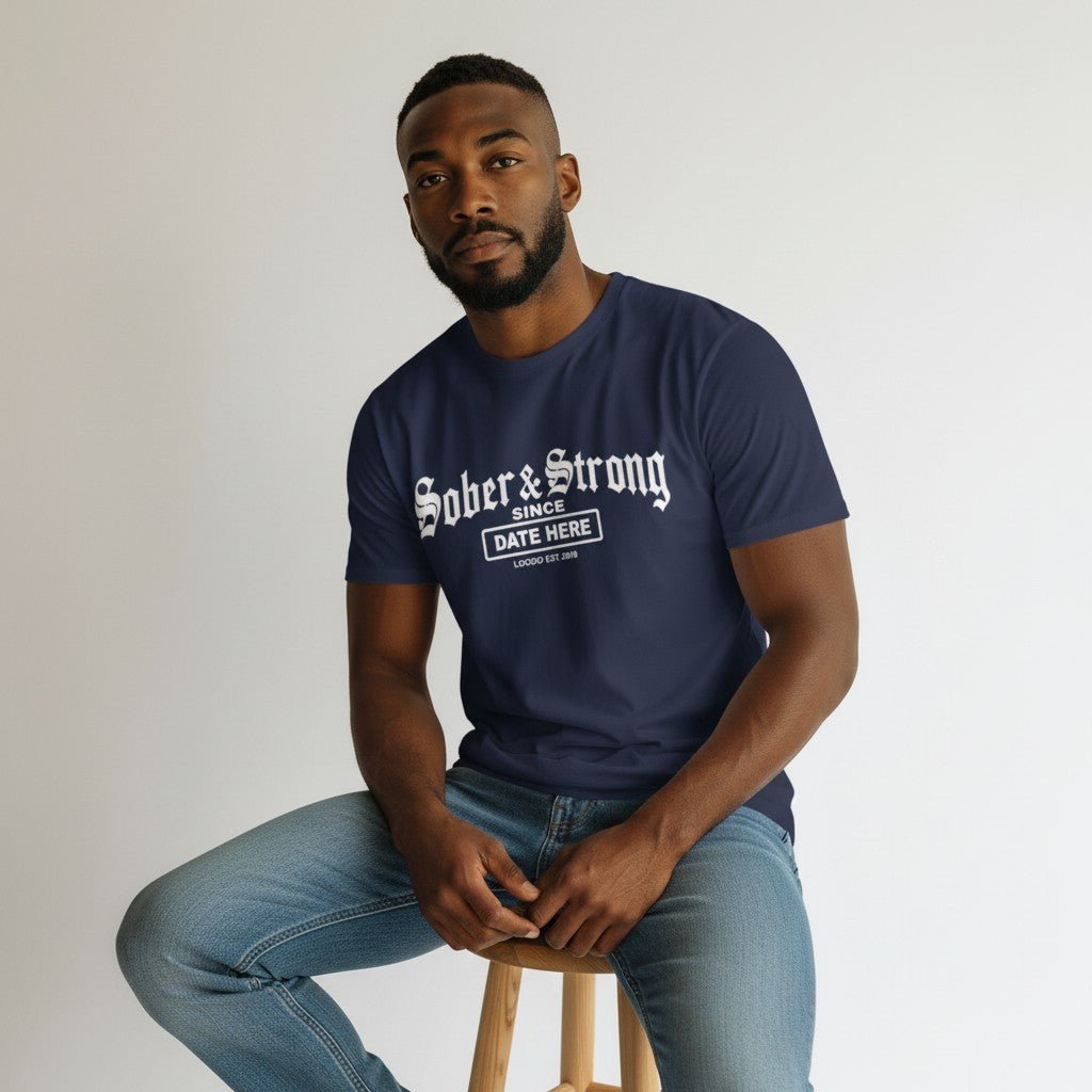 Sober T Shirt | Men’s Old School Tee with Personalized Sobriety Date