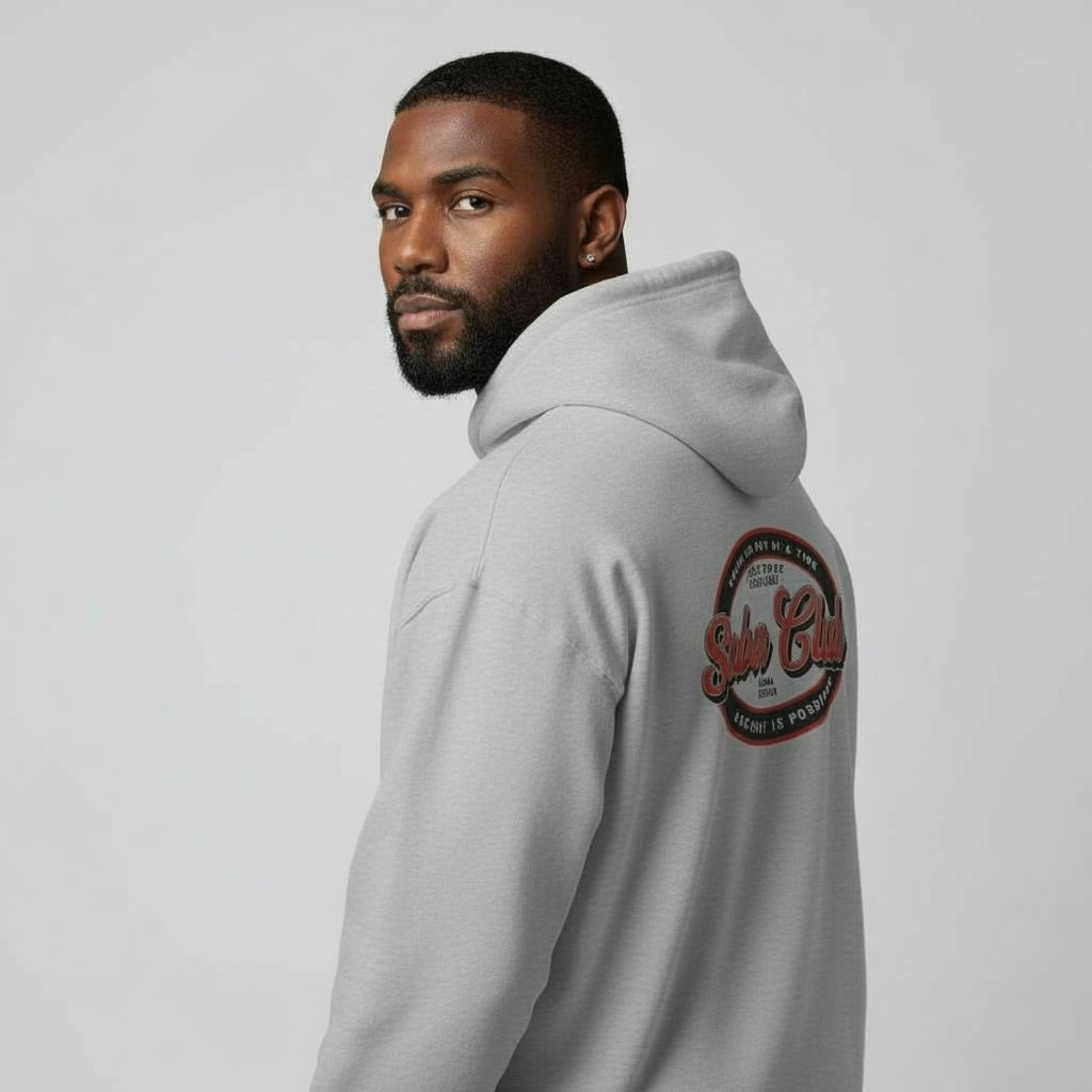 Sober Club Badge Unisex Zip Hoodie Front and Back Print Hoodie with Custom Sobriety Date (Front & Back)