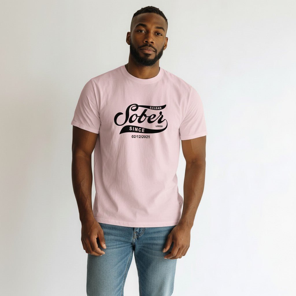 Mens Sober Since T-Shirt w/ Personalized Sobriety Date