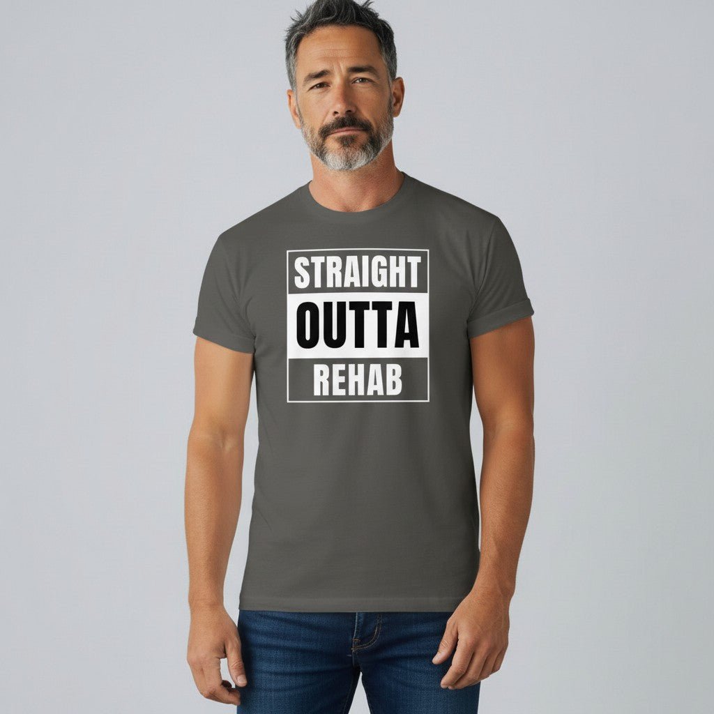 Straight Outta Rehab Sober T Shirt flat lay styled image (view 13)